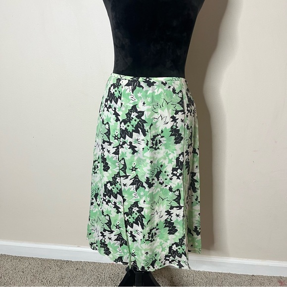 Escada Women’s Green Black White Silk A~Line Layered Silk Split‎ Midi Skirt 36/S - Picture 2 of 7